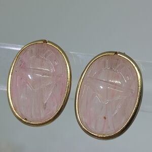 * vintage Pink Marble Glass Scarab Egyptian screw back earrings